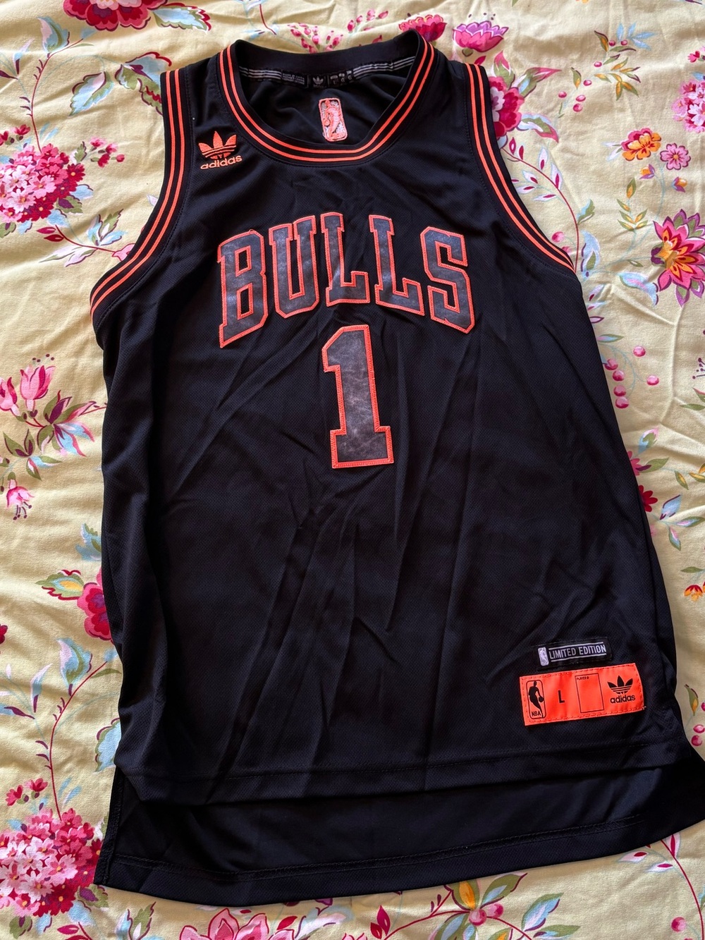 Chicago Bulls Adidas Derrick Rose limited Ed blk neon orange jersey Adult SM YL
